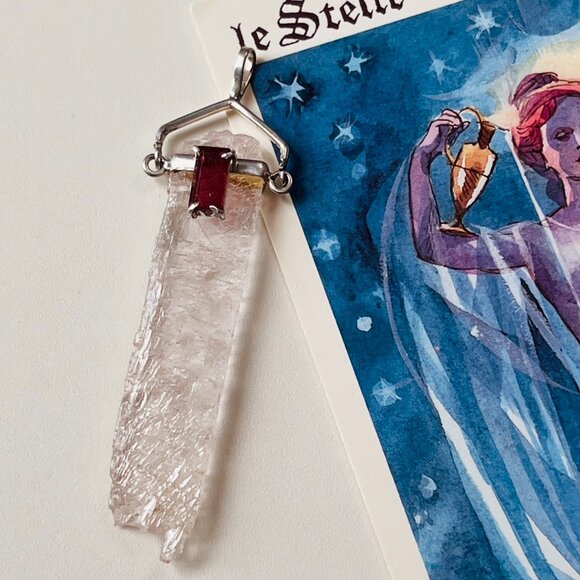 Mystical Quartz Pendant in Sterling Silver and Tourmaline Gemstone - Picture 1 of 8